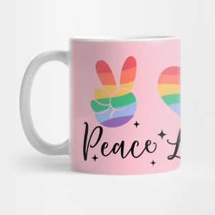 Peace love pride; gay; pride month; lgbtq; queer; gay pride; lesbian Mug